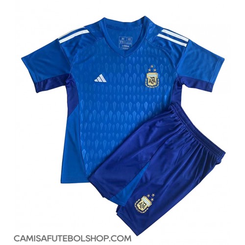 Camisa de time de futebol Argentina Goleiro Replicas 2º Equipamento Infantil Mundo 2022 Manga Curta (+ Calças curtas)